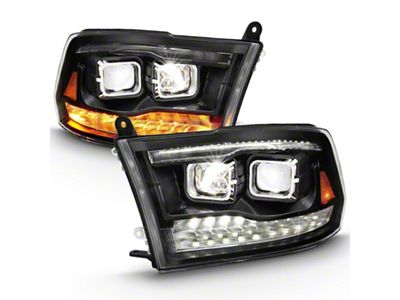 Dual LED Switchback Projector Headlights; Black Housing; Clear Lens (10-18 RAM 3500)