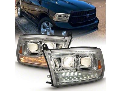 Dual Switchback Projector Headlights; Chrome Housing; Clear Lens (10-18 RAM 3500)