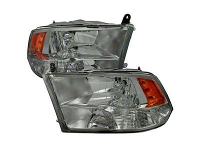 Factory Quad Style Headlights; Chrome Housing; Light Smoked Lens (10-18 RAM 3500 w/ Factory Halogen Headlights)