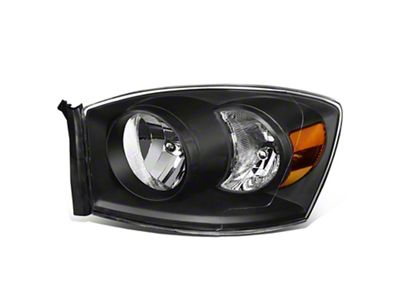 Factory Style Headlight with Amber Corner; Black Housing; Clear Lens; Driver Side (2006 RAM 3500)