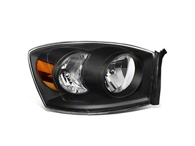 Factory Style Headlight with Amber Corner; Black Housing; Clear Lens; Passenger Side (2006 RAM 3500)