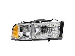 Factory Style Headlight with Amber Corner; Chrome Housing; Clear Lens; Passenger Side (94-02 RAM 3500 w/o Sport Package)