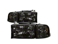 Factory Style Headlights with Amber Corner; Chrome Housing; Smoked Lens (94-02 RAM 3500 w/o Sport Package)