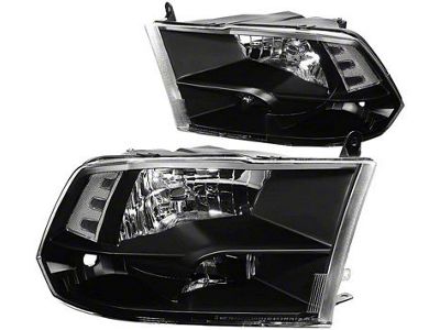 Factory Style Headlights; Black Housing; Clear Lens (10-18 RAM 3500 w/ Factory Halogen Quad Headlights)