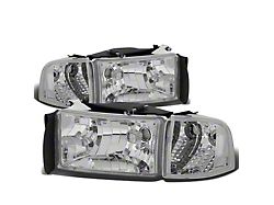 Factory Style Headlights with Clear Corner; Chrome Housing; Clear Lens (94-02 RAM 3500 w/o Sport Package)
