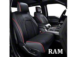 Faux Leather Custom Front Seat Covers; Black with Red Piping (10-18 RAM 3500 Crew Cab w/ Front Bucket Seats)