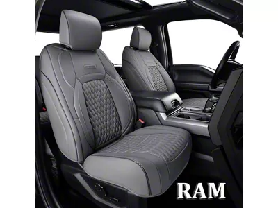 Faux Leather Custom Front Seat Covers; Gray (10-18 RAM 3500 Crew Cab w/ Front Bucket Seats)