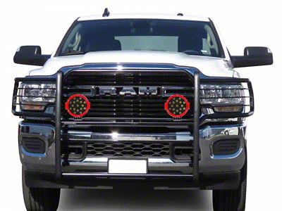 Grille Guard with 7-Inch Round LED Lights; Black (19-24 RAM 3500)