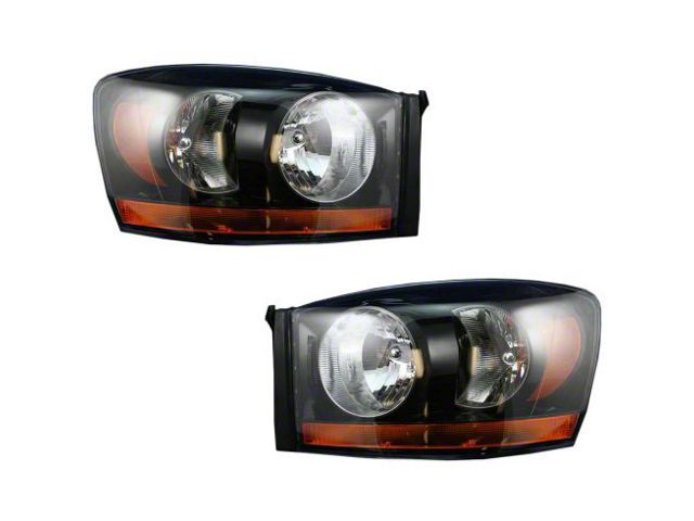 Halogen Headlights; Black Housing; Clear Lens (06-09 RAM 3500)