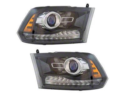 Halogen Headlights; Black Housing; Clear Lens (13-18 RAM 3500 w/ Factory Halogen Dual Headlights)