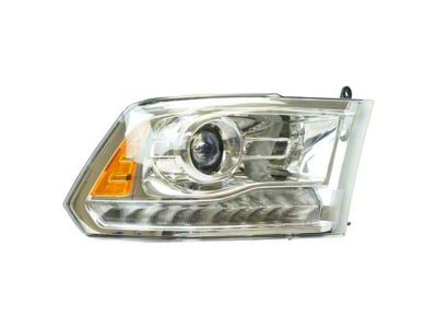 Halogen Projecton Style Headlight; Chrome Housing; Clear Lens; Passenger Side (13-18 RAM 3500 w/ Factory Halogen Projector Headlights)