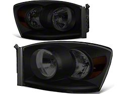 Headights with Amber Corner Lights; Black Housing; Smoked Lens (06-09 RAM 3500)
