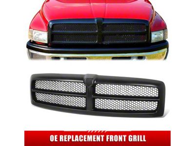 Honeycomb Mesh Style Upper Replacement Grille; Black (99-02 RAM 3500 w/ Sport Package)
