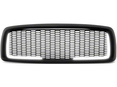 Honeycomb Mesh Style Upper Replacement Grille with LED DRL Light; Black (03-05 RAM 3500)