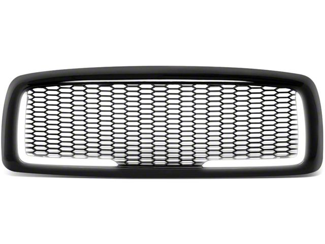 Honeycomb Mesh Style Upper Replacement Grille with LED DRL Light; Black (03-05 RAM 3500)