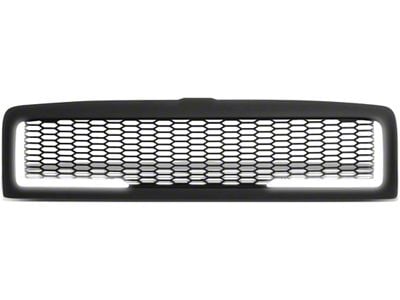Honeycomb Mesh Style Upper Replacement Grille with LED DRL Lights; Matte Black (94-02 RAM 3500)