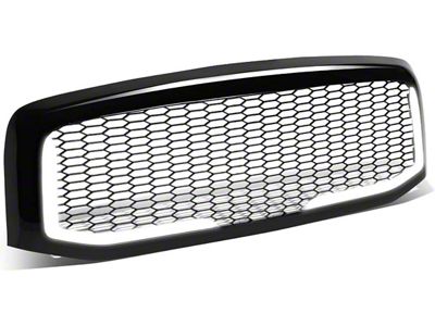 Honeycomb Mesh Upper Replacement Grille with LED DRL Light; Gloss Black (06-09 RAM 3500)