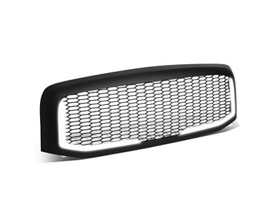 Honeycomb Mesh Upper Replacement Grille with LED DRL Light; Matte Black (06-09 RAM 3500)