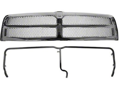 Honeycomb Upper Replacement Grille with Mounting Bracket; Chrome and Silver (94-02 RAM 3500)