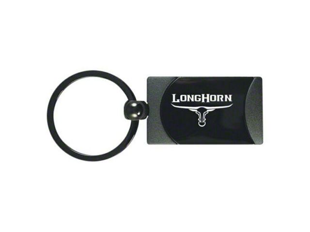 Longhorn Skull Two-Tone Rectangular Key Fob; Gunmetal