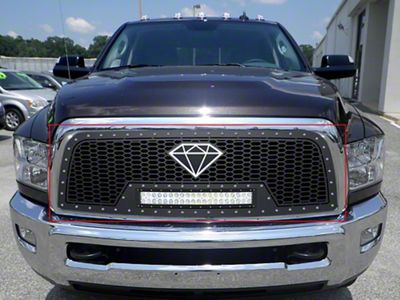 Laser Cut Mesh Upper Replacement Grille with 20-Inch LED Light Bar; Black (13-18 RAM 3500)