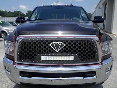 Laser Cut Mesh Upper Replacement Grille with 20-Inch LED Light Bar; Black (13-18 RAM 3500)