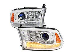 LED Bar Projector Headlights; Chrome Housing; Clear Lens (13-18 RAM 3500 w/ Factory Projector Headlights)