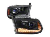LED Bar Projector Headlights; Matte Black Housing; Clear Lens (13-18 RAM 3500 w/ Factory Projector Headlights)