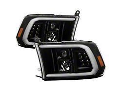 LED DRL/Halogen Projector Headlights; Black Housing; Clear Lens (10-18 RAM 3500 w/ Factory Halogen Headlights)