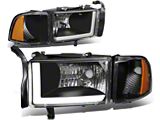 LED DRL Headlights with Amber Corner Lights; Black Housing; Clear Lens (94-02 RAM 3500 w/o Sport Package)
