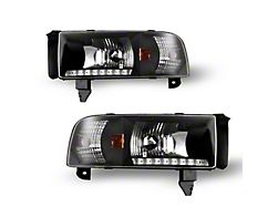 LED DRL Headlights; Black Housing; Clear Lens (94-02 RAM 3500 w/o Sport Package)