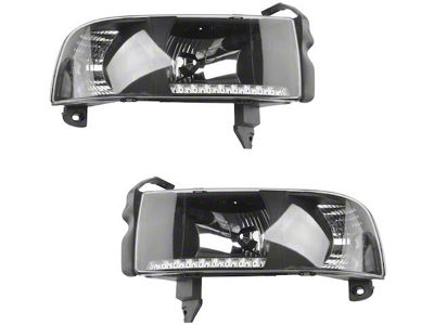 LED DRL Headlights; Black Housing; Clear Lens (94-02 RAM 3500)