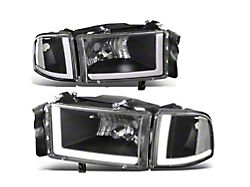 LED DRL Headlights with Clear Corner; Black Housing; Clear Lens (94-02 RAM 3500 w/o Sport Package)