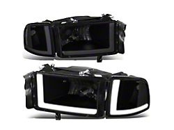 LED DRL Headlights with Clear Corner; Black Housing; Smoked Lens (94-02 RAM 3500 w/o Sport Package)