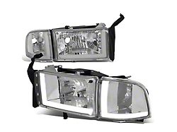 LED DRL Headlights with Clear Corner; Chrome Housing; Clear Lens (94-02 RAM 3500 w/o Sport Package)