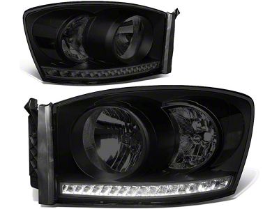 LED DRL Headlights with Clear Corner Lights; Black Housing; Smoked Lens (06-09 RAM 3500)