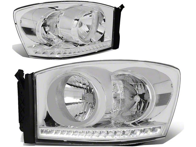 LED DRL Headlights with Clear Corner Lights; Chrome Housing; Clear Lens (06-09 RAM 3500)