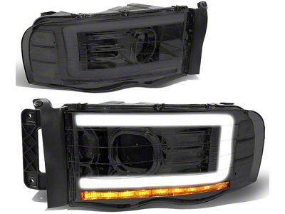 LED DRL Projector Headlights with Clear Corner Lights; Chrome Housing; Smoked Lens (03-05 RAM 3500)