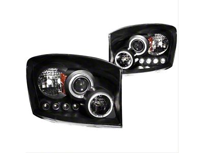 LED Halo Projector Headlights; Black Housing; Clear Lens (06-09 RAM 3500)