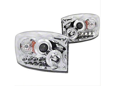 LED Halo Projector Headlights; Chrome Housing; Clear Lens (06-09 RAM 3500)