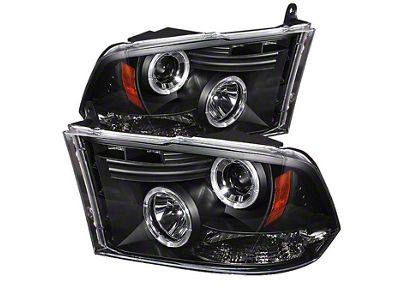 LED Halo Projector Headlights; Black Housing; Clear Lens (10-18 RAM 3500 w/ Factory Halogen Non-Projector Headlights)