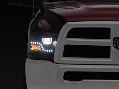 LED Halo Projector Headlights; Black Housing; Clear Lens (10-18 RAM 3500 w/ Factory Halogen Non-Projector Headlights)