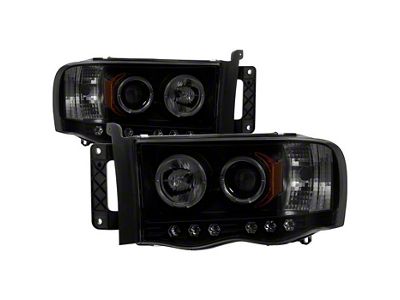 LED Halo Projector Headlights; Black Housing; Smoked Lens (03-05 RAM 3500)
