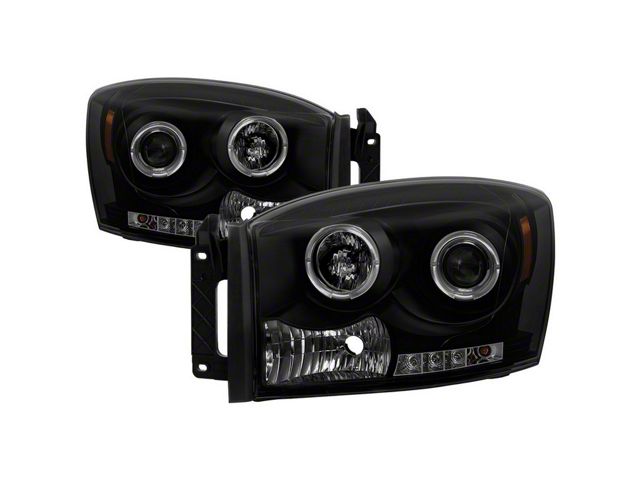 LED Halo Projector Headlights; Black Housing; Smoked Lens (06-09 RAM 3500)