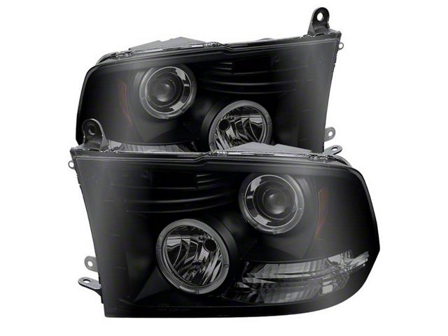 LED Halo Projector Headlights; Black Housing; Smoked Lens (10-18 RAM 3500 w/ Factory Halogen Non-Projector Headlights)
