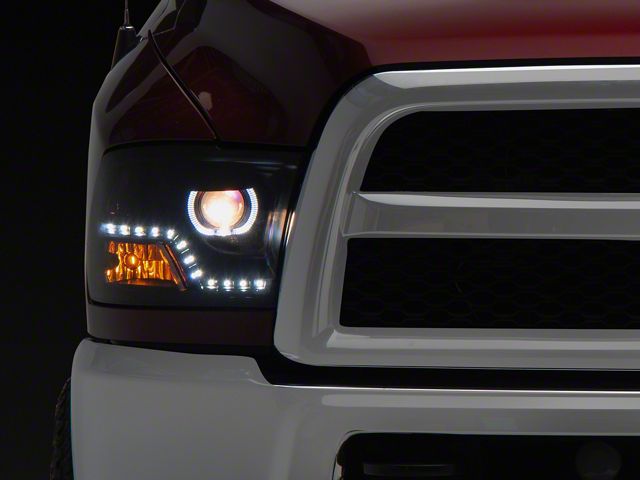 LED Halo Projector Headlights; Black Housing; Smoked Lens (10-18 RAM 3500 w/ Factory Halogen Non-Projector Headlights)