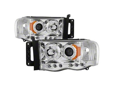 LED Halo Projector Headlights; Chrome Housing; Clear Lens (03-05 RAM 3500)