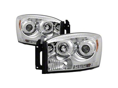 LED Halo Projector Headlights; Chrome Housing; Clear Lens (06-09 RAM 3500)