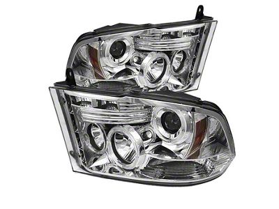 LED Halo Projector Headlights; Chrome Housing; Clear Lens (10-18 RAM 3500 w/ Factory Halogen Non-Projector Headlights)