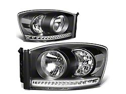LED Strip DRL Headlights; Black Housing; Clear Lens (06-09 RAM 3500)